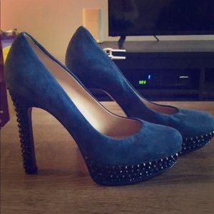 Blue suede Joan & David sparkle heels. 7M LIKE NEW